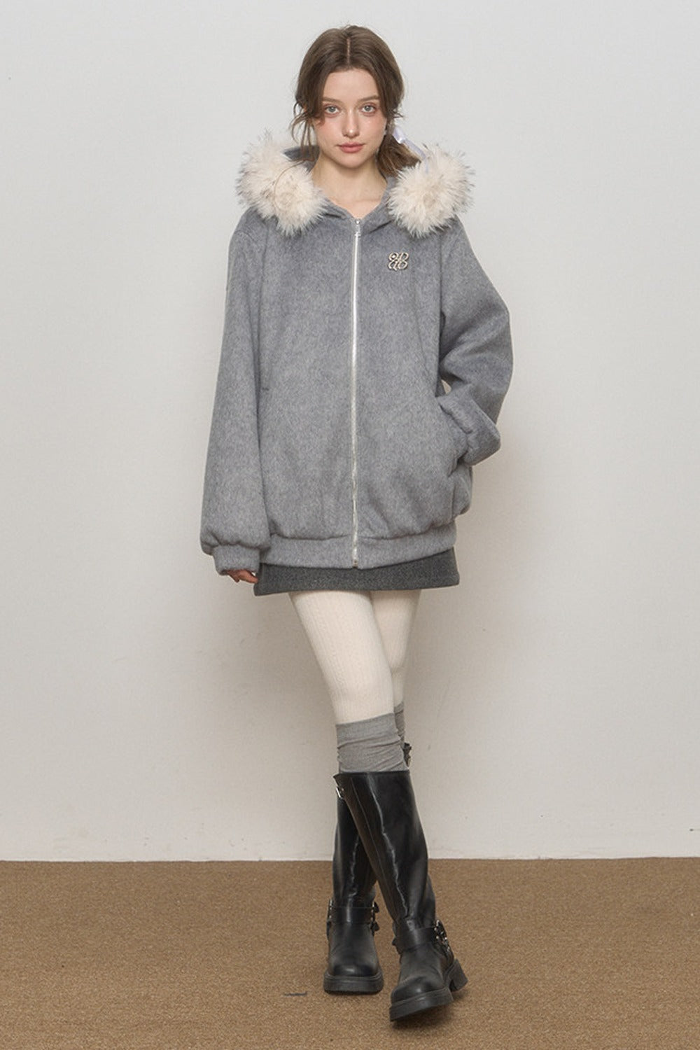Hooded Fur Collar Woolen Jacket