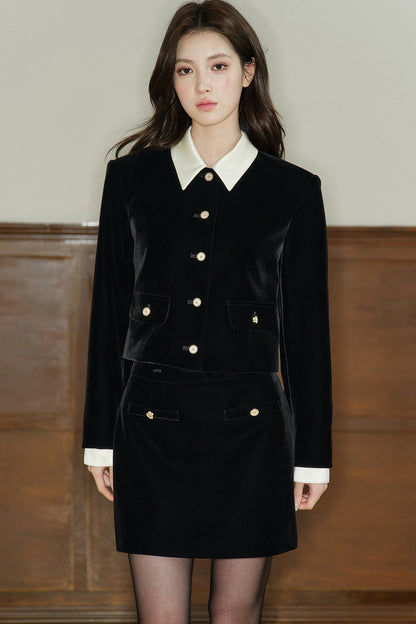 Short Velvet Jacket and Skirt Set-Up
