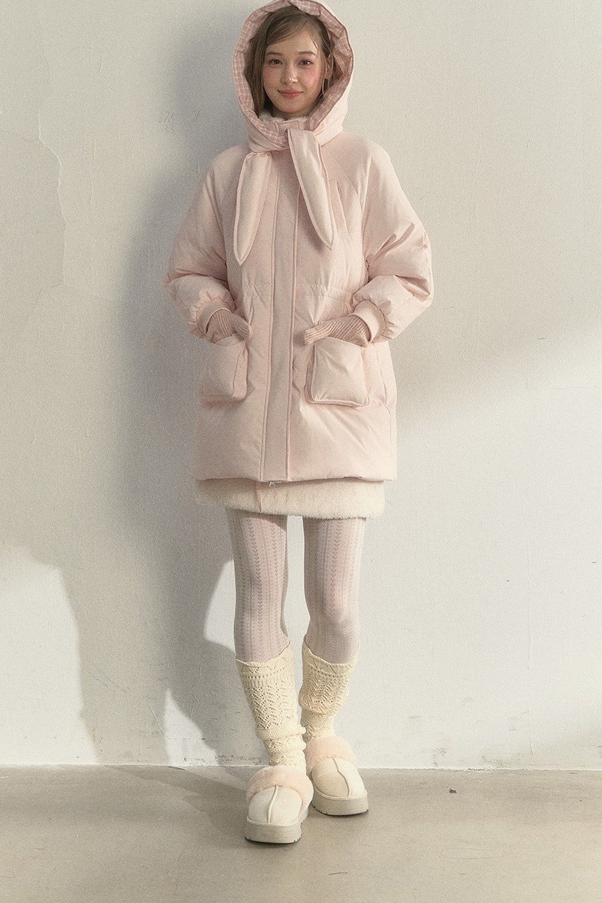 Cloud Scarf Hat Mid-Length Down Jacket