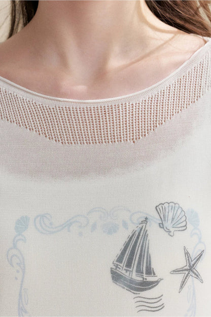 Hand-Painted Nautical Knit Top