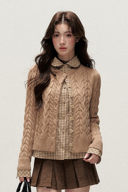Plaid Layered-Look Knit Top
