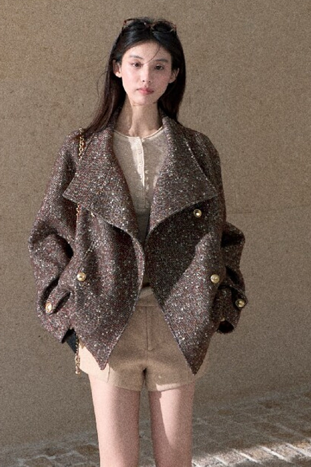 Textured Wool Blend Double-Breasted Jacket