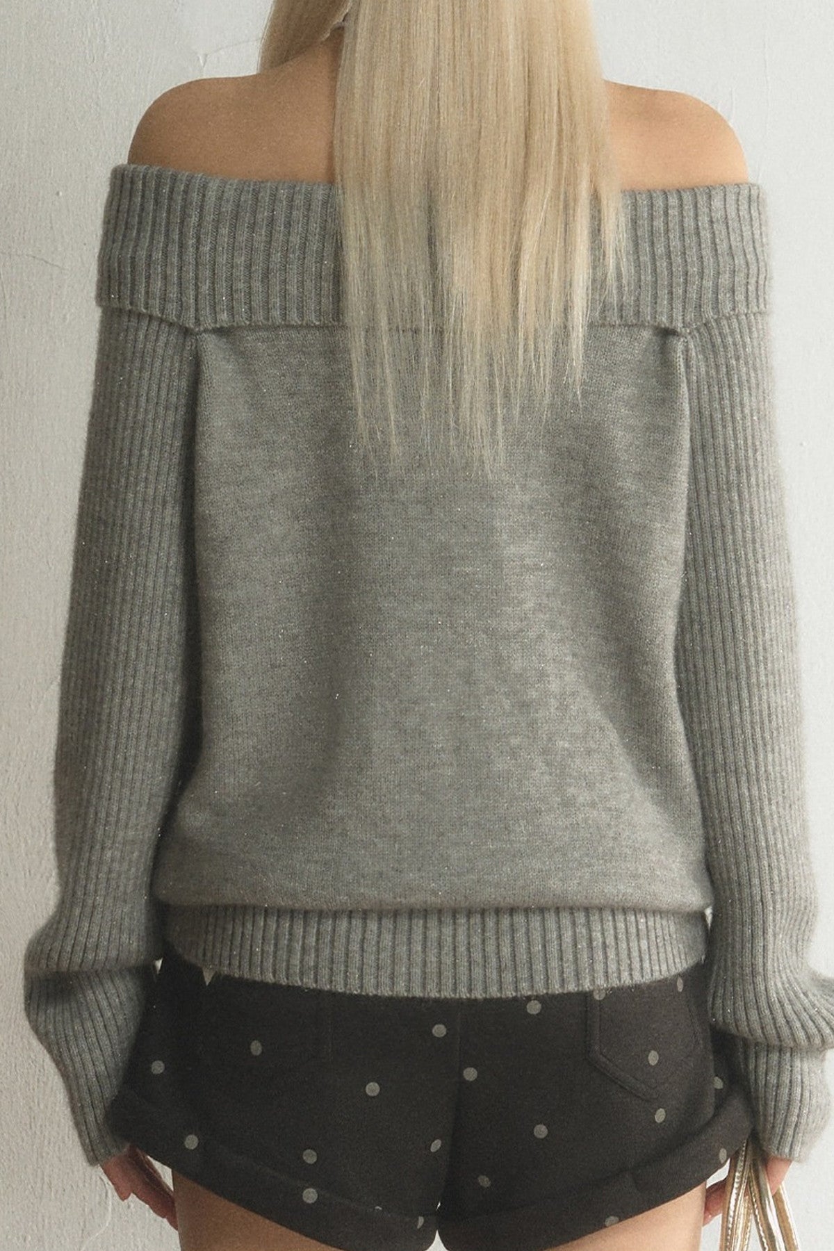 Off-Shoulder Bowknot Cable Knit Top and Pants Set-Up