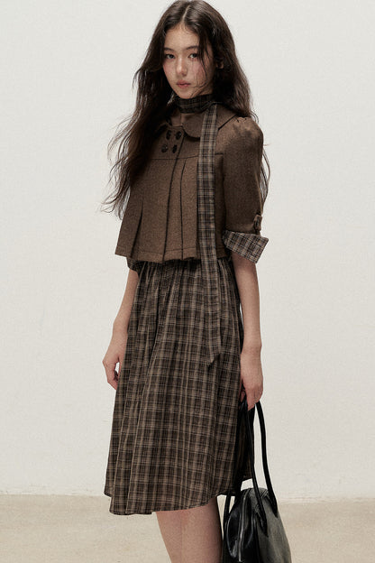 Vintage Woolen Pleated Mid-Sleeve Top