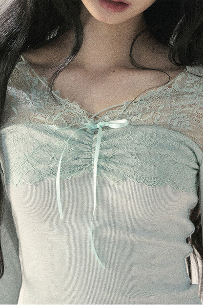Long Sleeve Lace V-Neck Top