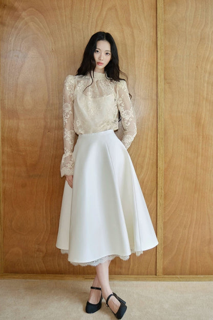 Blusa in rete e pizzo francese