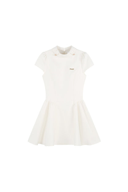 White Waist-Cinching A-Line Dress