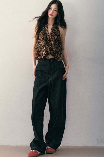 Neckholder-Top mit Leopardenmuster und Knoten