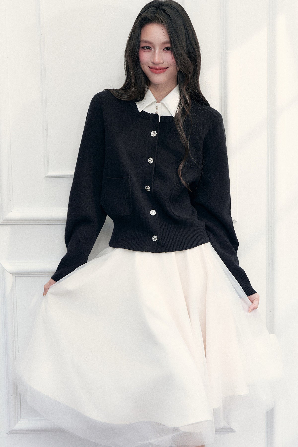 Retro Lapel Patchwork Knit Sweater Set-Up