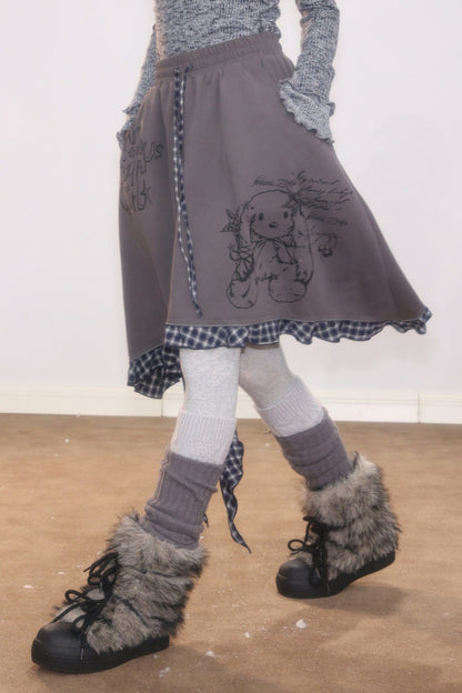 Plaid Graffiti Rabbit Skirt