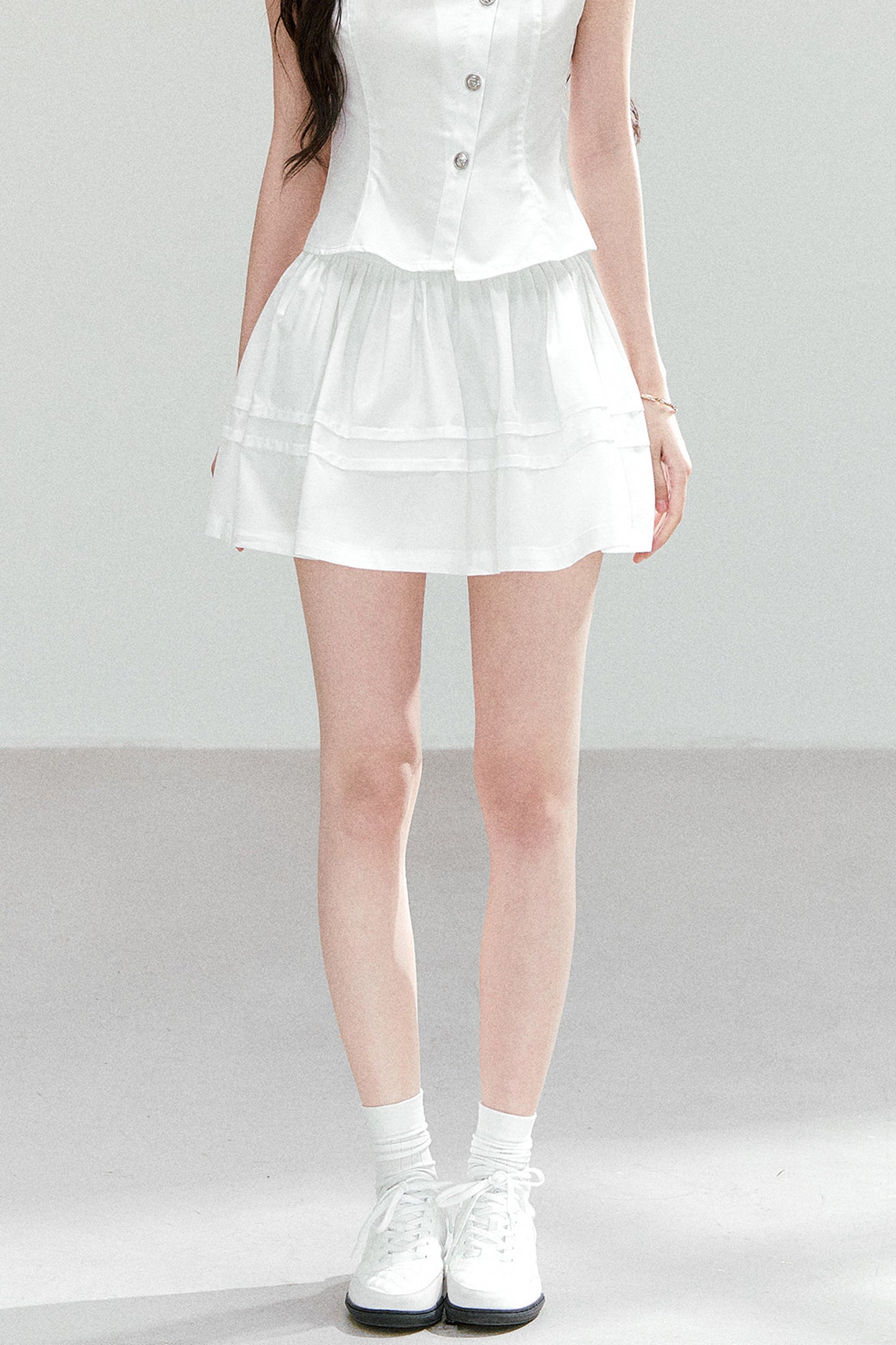 Asymmetrical Lapel Waist-Cinching Top Set-Up