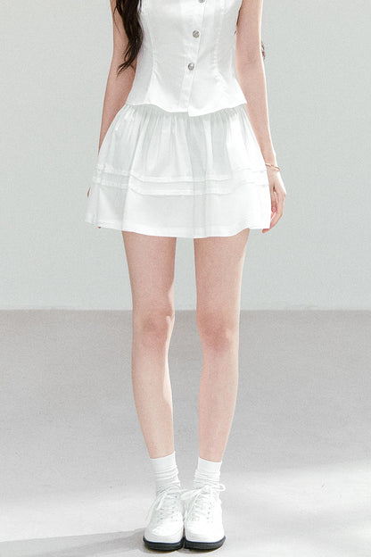 Asymmetrical Lapel Waist-Cinching Top Set-Up