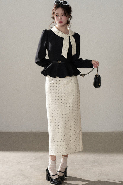 Bow Lantern Sleeve Skirt and Top Set-Up