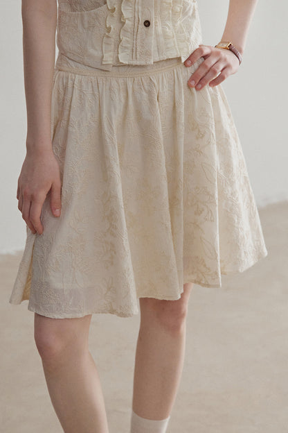 Ruffle Sleeveless Shirt Vest and Skirt Set-Up
