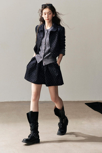 Chenille Floral Jacket, Skirt and Top Set-Up