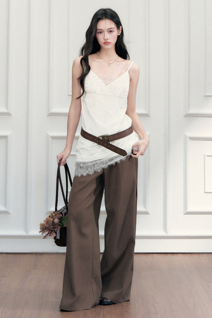 Eyelash Lace Velvet Texture Patchwork Layered Camisole