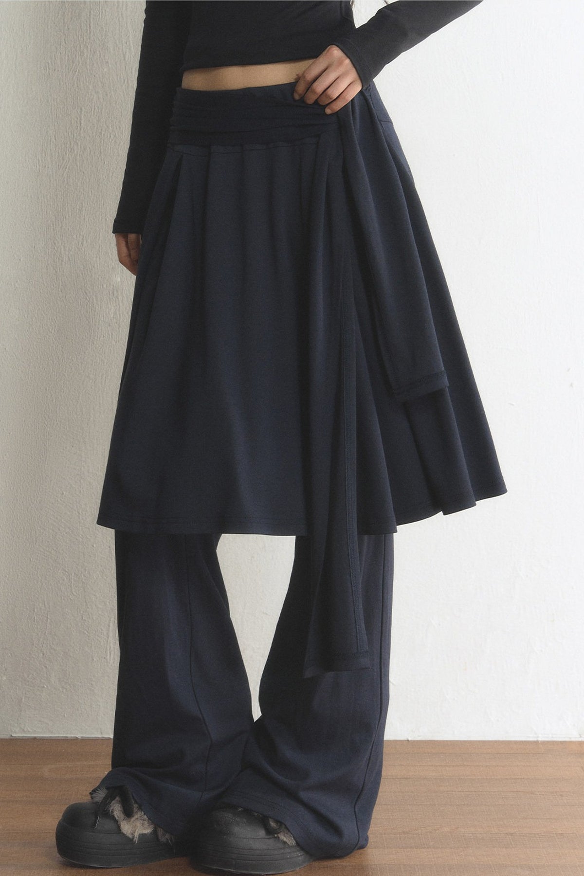 Layered Tie-Wide Leg Pants