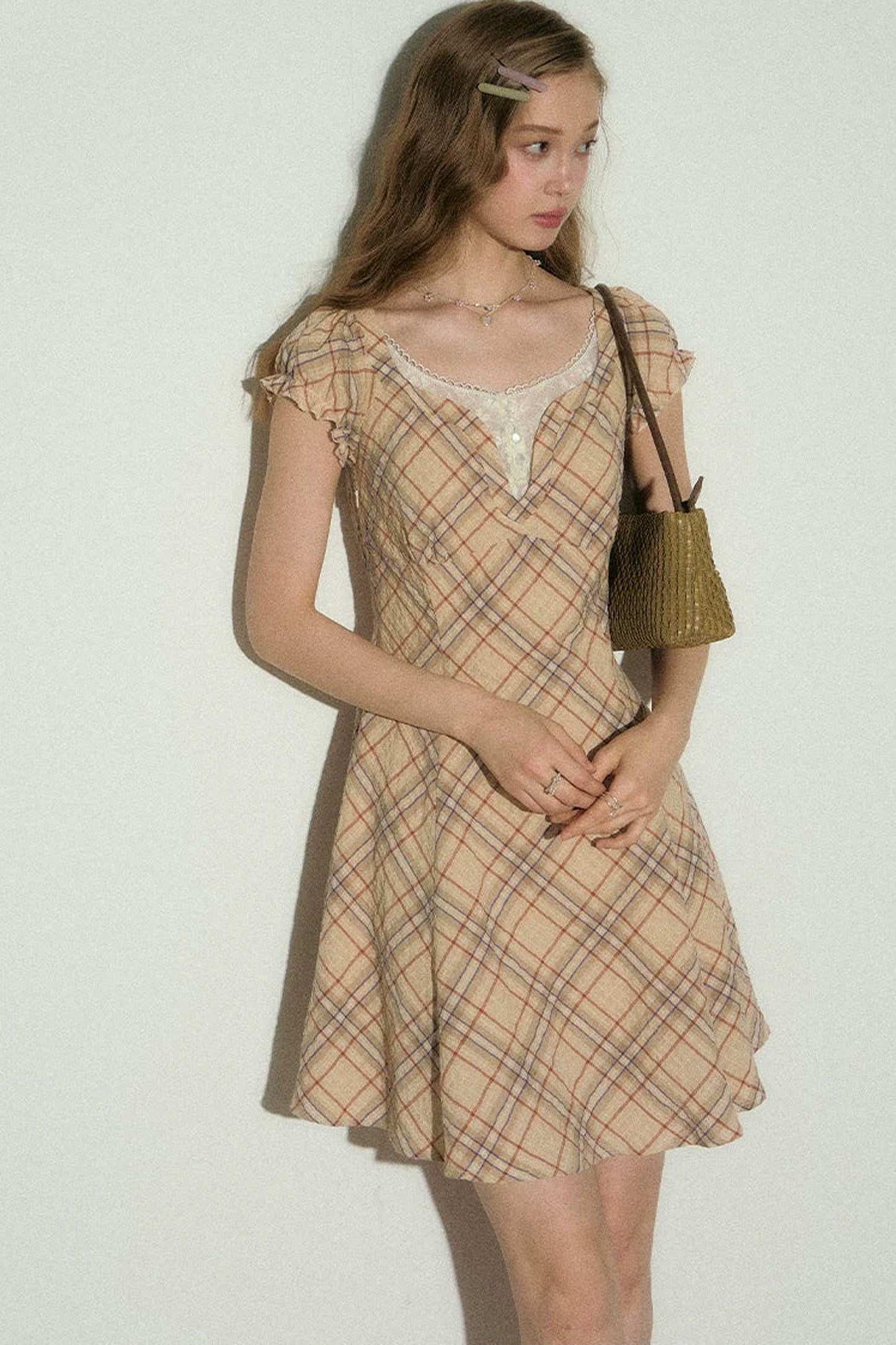 Clear Sky Plaid Lace Dress