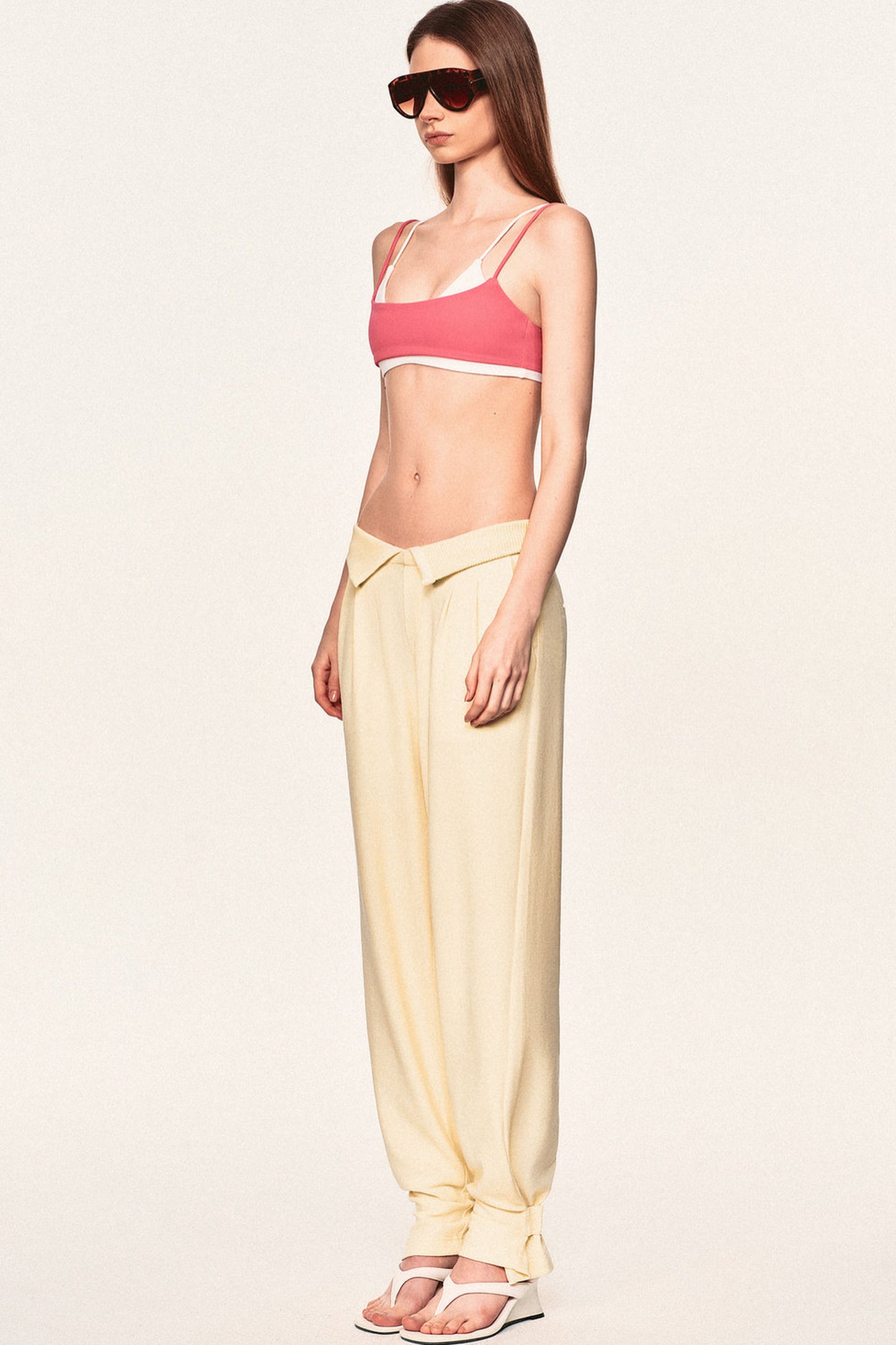 High-Waisted Fold-Over Waist Knit Pants