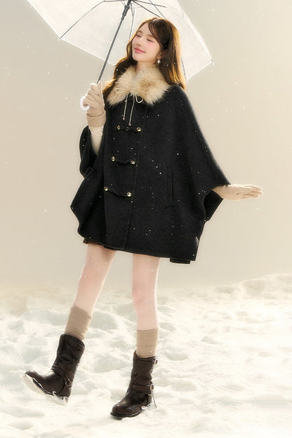 100% Wool Fox Fur Napoleon Cape