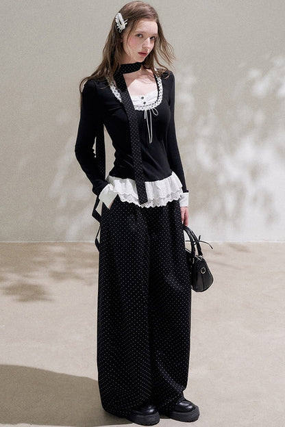 Black Layered-Look Long Sleeve Blouse