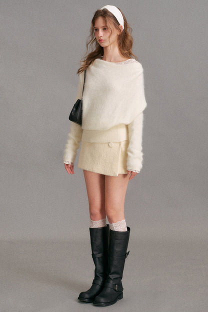 Wool Blend Double-Breasted Asymmetrical Skirt