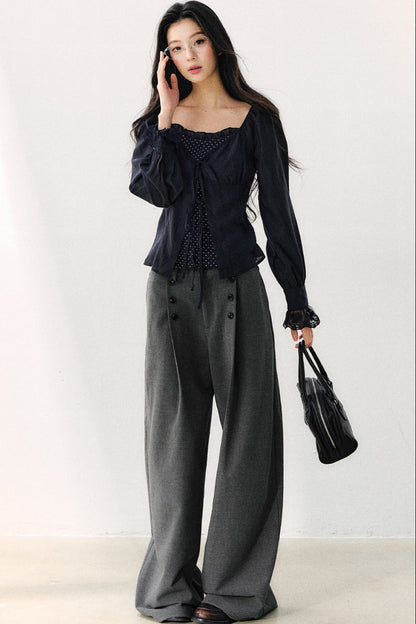 Polka Dot Knit Layered-Look Blouse
