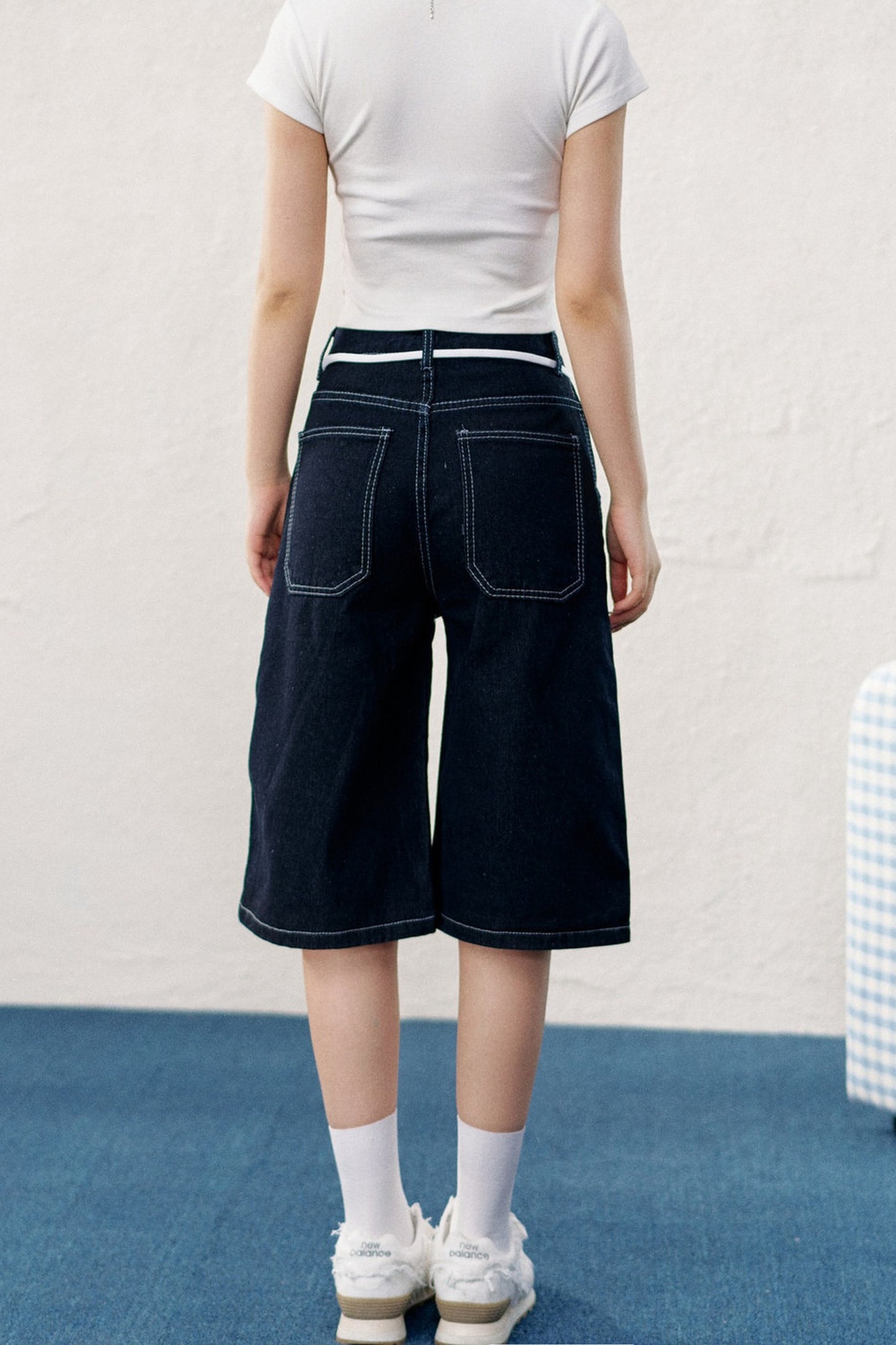 Washed Denim Drawstring Shorts