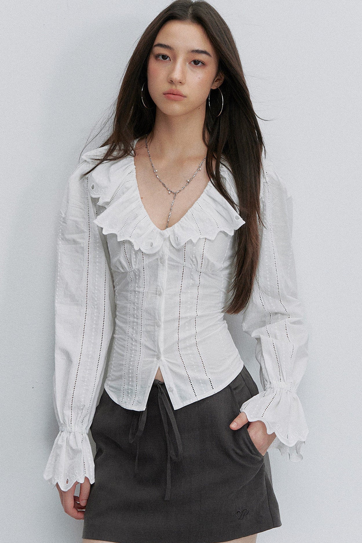 French Lace Tie-Waist Blouse