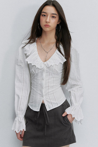 French Lace Tie-Waist Blouse