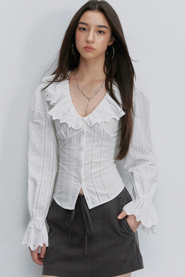 French Lace Tie-Waist Blouse