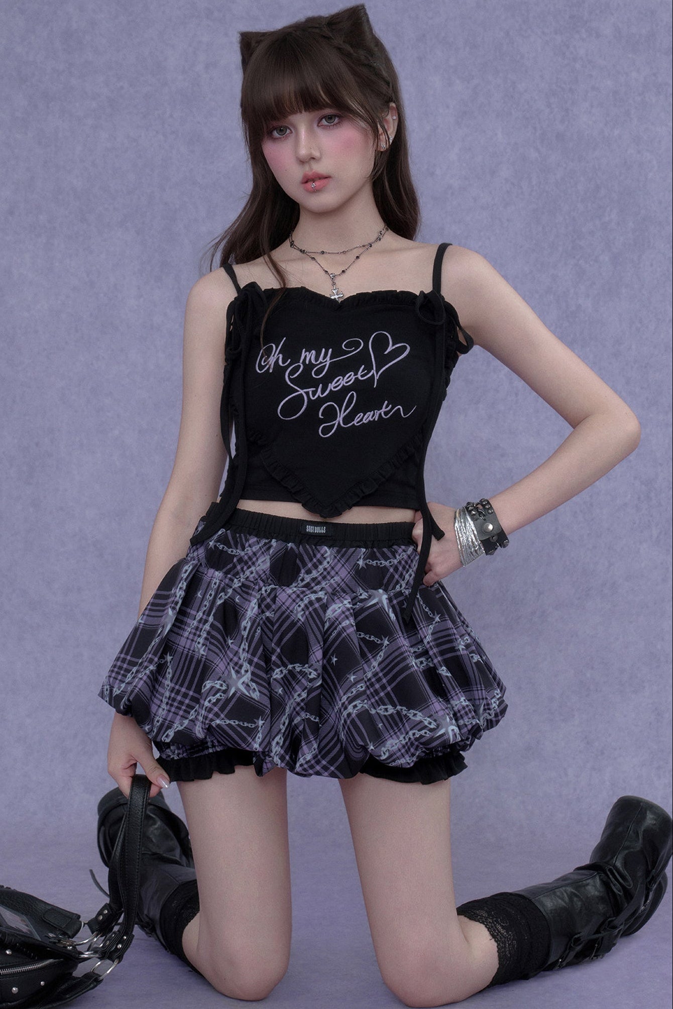 Purple Chain-Flower Bloomers Skirt
