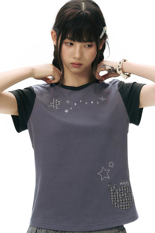 Color-Block Knit Snail Patch Top