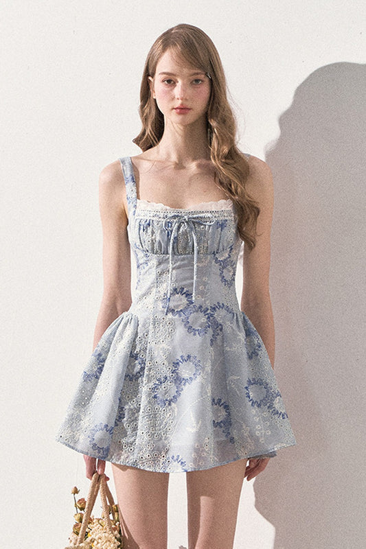 Floral Print Pleated Tie Waist Dress