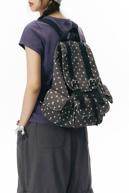 Canvas-Rucksack mit sechszackigem Stern und mehreren Taschen