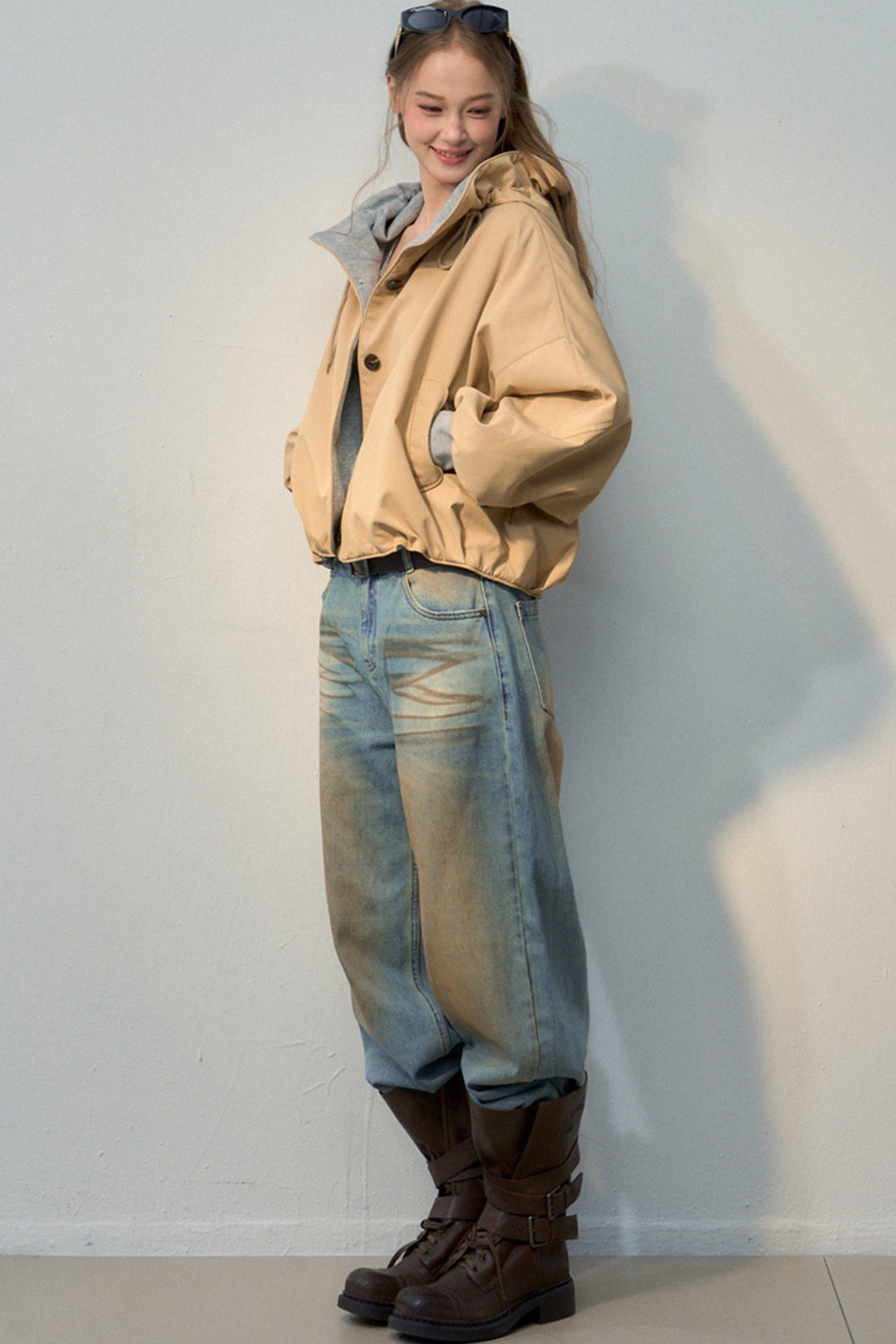 Short Color-Block Hooded Jacket