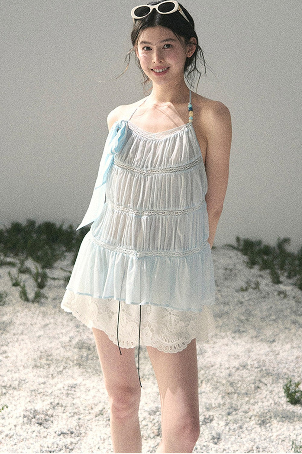 French Lace Chiffon Halter Top