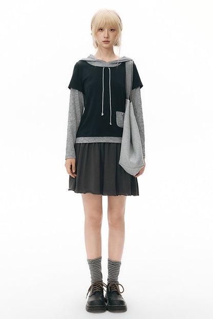 Jupe en maille réversible coupe A à ceinture à revers