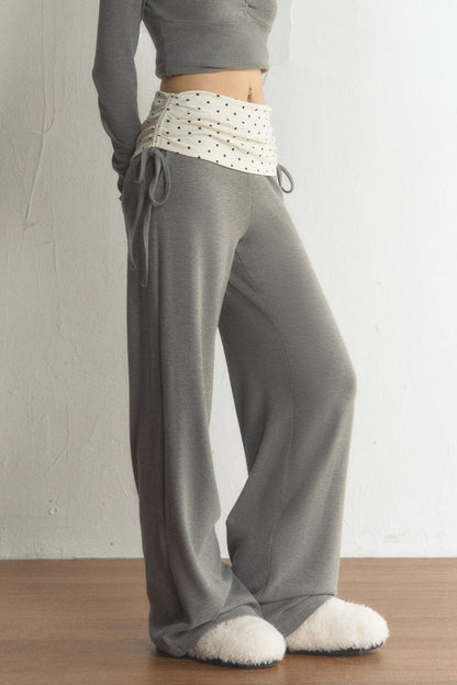 Polka Dot Waist Wide-Leg Pants