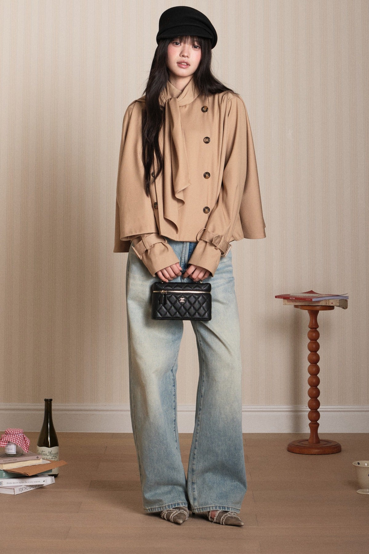 Double-Breasted Cape Trench Coat