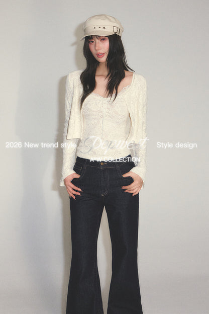 Knit Cardigan With Lace Camisole