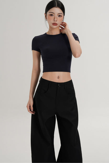 Wool Cropped Short Sleeve Top