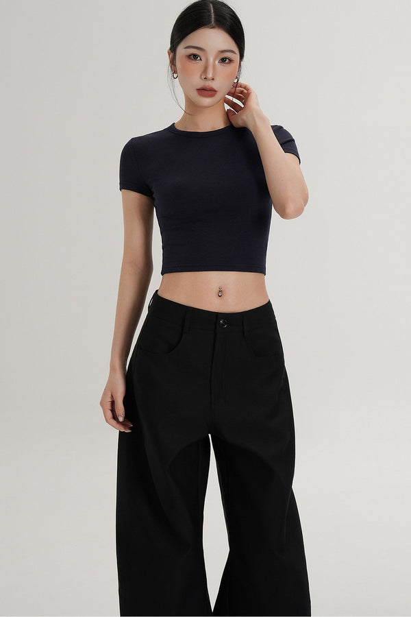 Wool Cropped Short Sleeve Top