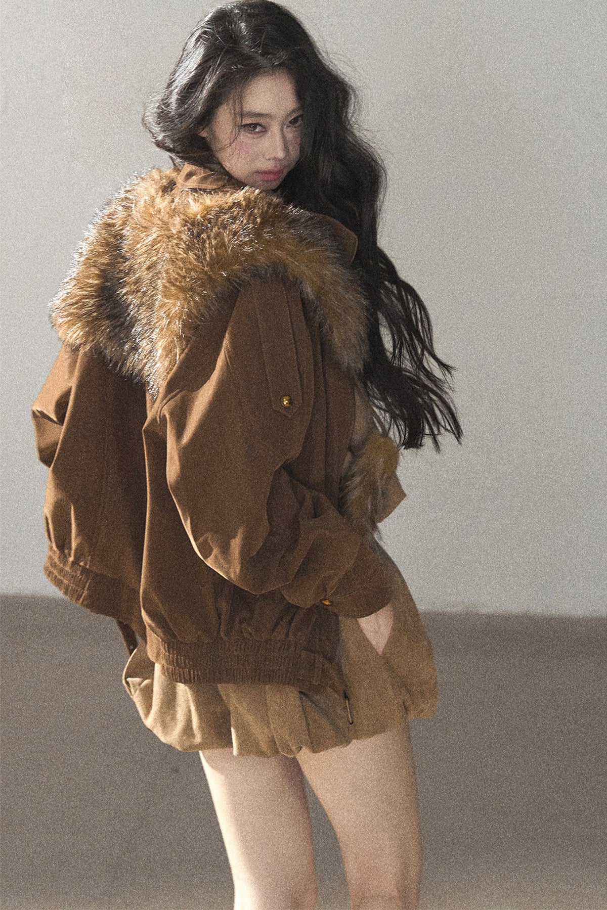 Faux Fox Fur Shawl With Collar