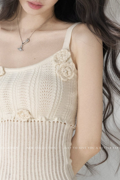Handmade 3D Flower Hollow Knit Camisole