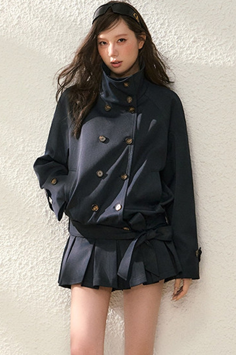 Style Pleated Skirt and Short Coat Set
