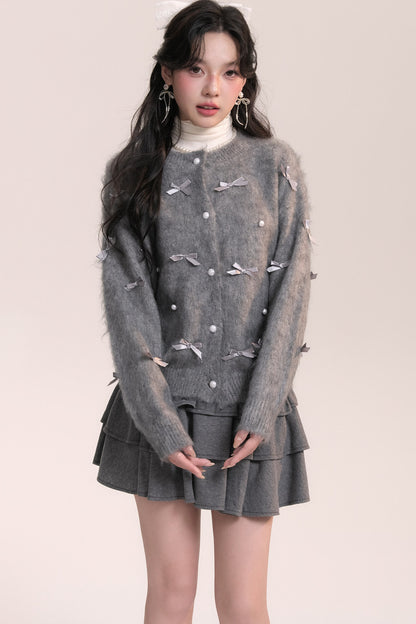 Ballet Bow Knit Cardigan With Skirt Set