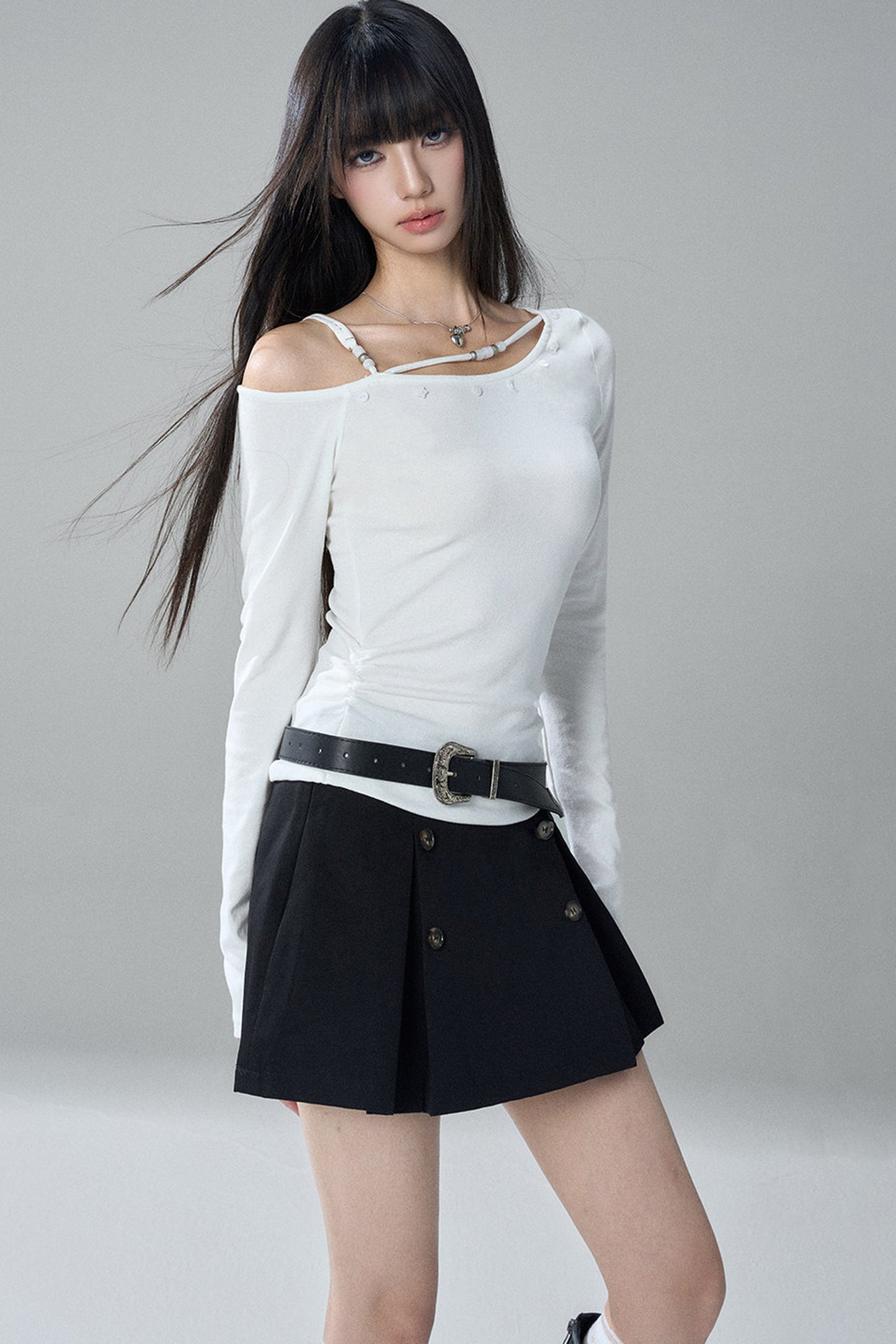 Unique Long-Sleeved Off-Shoulder Top