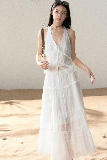 Halter Ruffled Top and Skirt Set