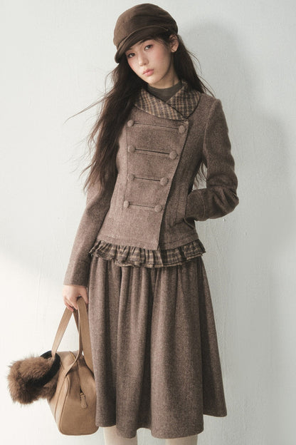 Preppy Double-Breasted Jacket and Skirt Set-Up